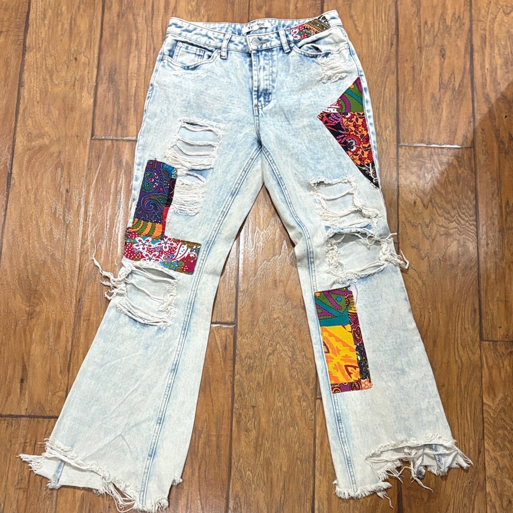Almost Famous Multicolor Patchwork Flare Jeans